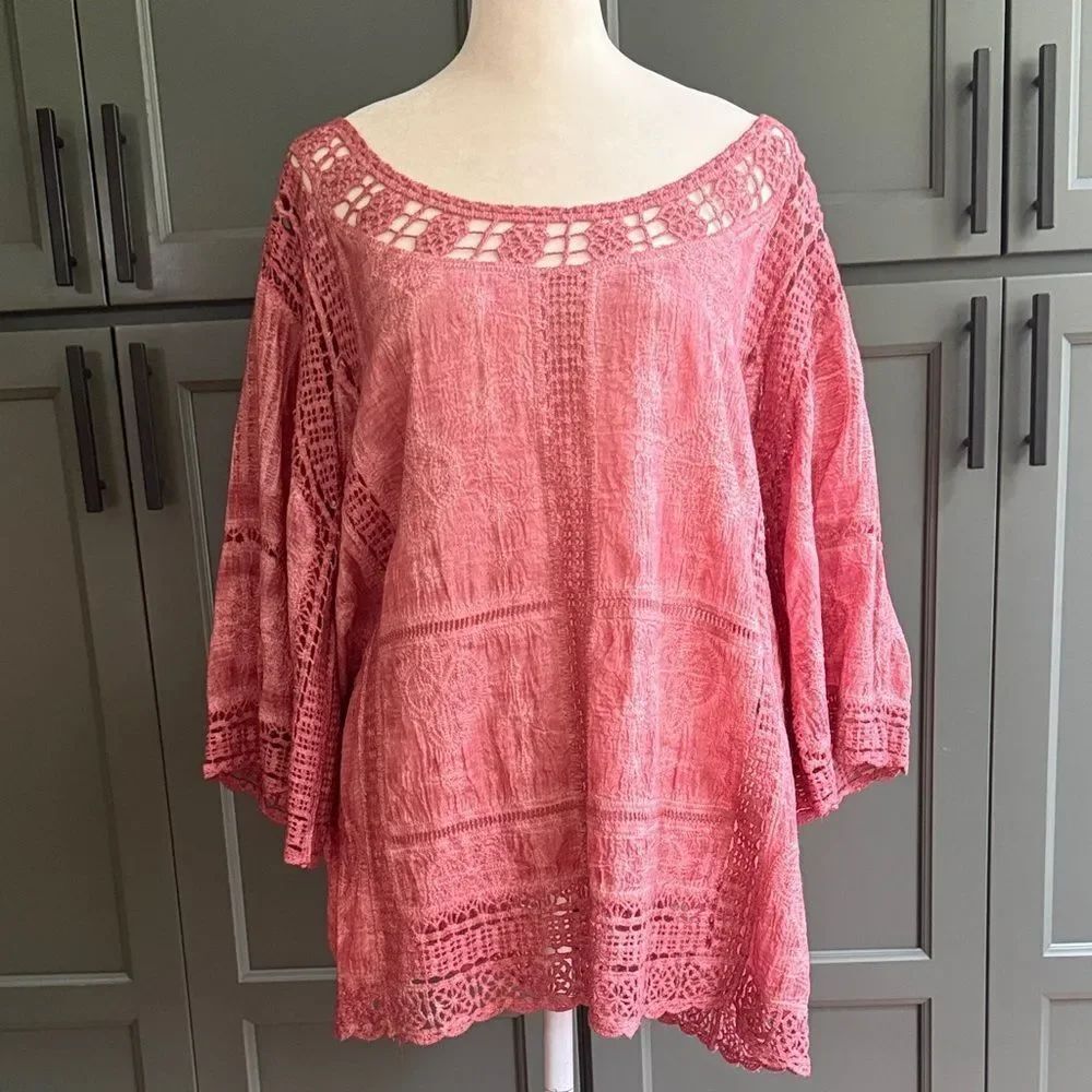 Democracy Chic Coral Lace Accent Blouse